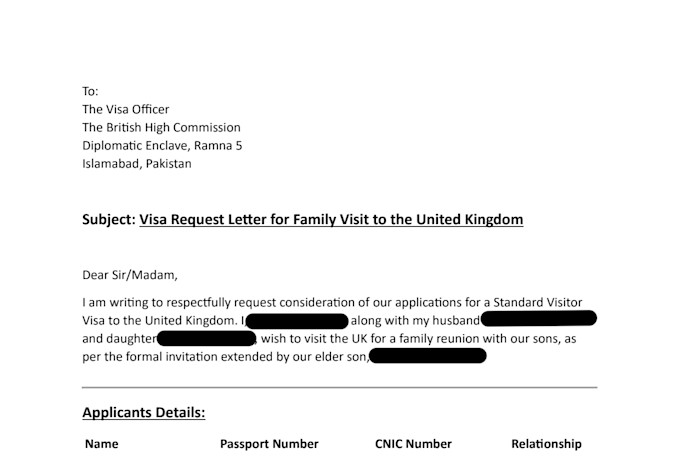 write a professional cover letter for your visa applications